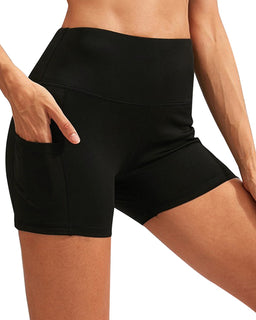 CALCAO HIGH WAIST YOGA SHORTS WITH POCKET - BLACK