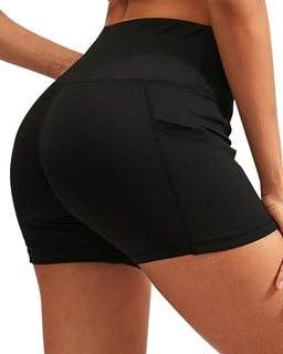 CALCAO HIGH WAIST YOGA SHORTS WITH POCKET - BLACK