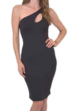 Load image into Gallery viewer, EDEN ASYMMETRIC NECKLINE MINI DRESS - BLACK