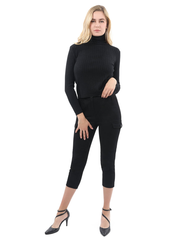 ROXBURY RIBBED TURTLENECK SWEATER - BLACK