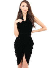 Load image into Gallery viewer, LAWRENCE RUCHED DETAIL SLEEVELESS VELVET DRESS