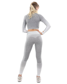 BOCANA SEAMLESS LEGGINGS & SPORTS TOP SET - GREY & WHITE