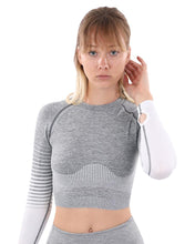 Load image into Gallery viewer, BOCANA SEAMLESS SPORTS TOP - GREY &amp; WHITE