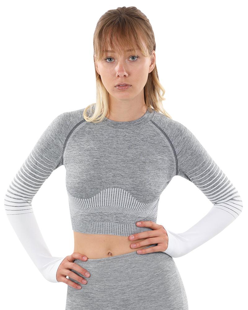 BOCANA SEAMLESS SPORTS TOP - GREY & WHITE