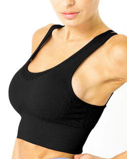 MESH SEAMLESS BRA WITH CUTOUTS - BLACK