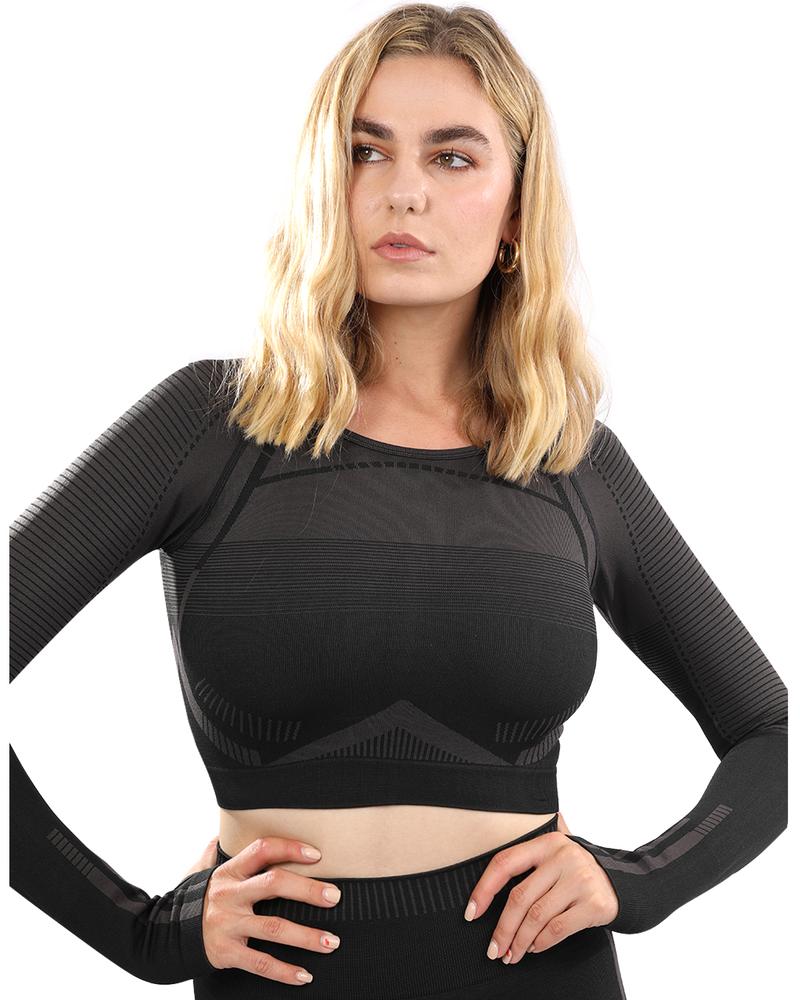 DECATA SEAMLESS SPORTS TOP - BLACK & BROWN