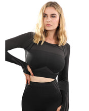 Load image into Gallery viewer, DECATA SEAMLESS SPORTS TOP - BLACK &amp; BROWN