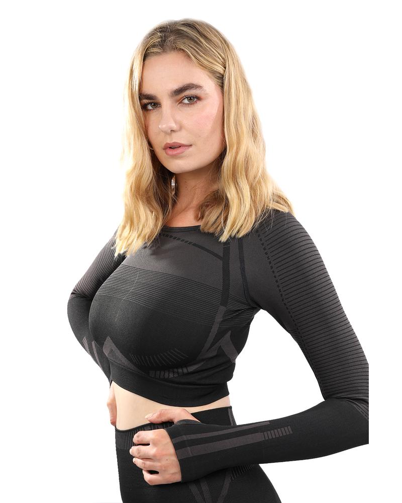 DECATA SEAMLESS SPORTS TOP - BLACK & BROWN