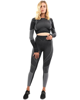 ESCOLTA SEAMLESS LEGGING & SPORTS TOP SET - BLACK & CHARCOAL GREY