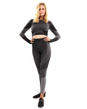 Load image into Gallery viewer, ESCOLTA SEAMLESS LEGGING &amp; SPORTS TOP SET - BLACK &amp; CHARCOAL GREY