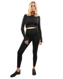 FRATESSA SEAMLESS LEGGINGS & SPORTS TOP SET - BLACK