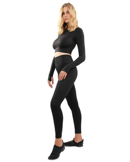 FRATESSA SEAMLESS LEGGINGS & SPORTS TOP SET - BLACK
