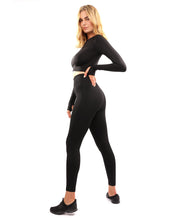 Load image into Gallery viewer, FRATESSA SEAMLESS LEGGINGS &amp; SPORTS TOP SET - BLACK