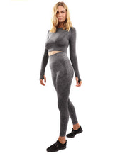 Load image into Gallery viewer, FRATESSA SEAMLESS LEGGINGS &amp; SPORTS TOP SET - CHARCOAL