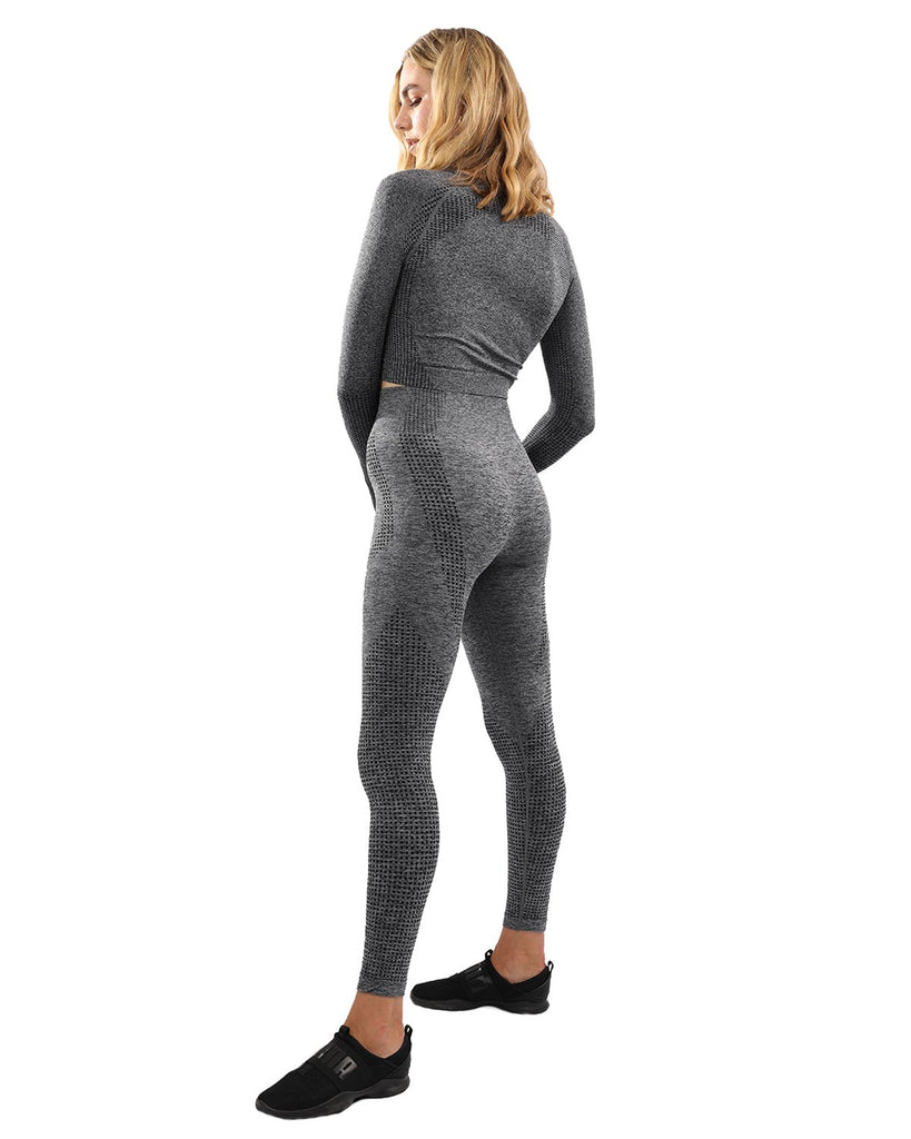 FRATESSA SEAMLESS LEGGINGS & SPORTS TOP SET - CHARCOAL