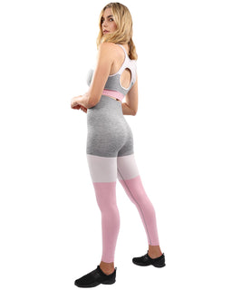 GRACA SEAMLESS LEGGINGS & SPORTS BRA SET - GREY WITH PINK & WHITE