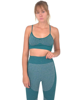 MEGARA SEAMLESS SPORTS BRA WITH STRIPED BAND - GREEN