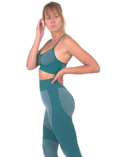 MEGARA SEAMLESS SPORTS BRA WITH STRIPED BAND - GREEN