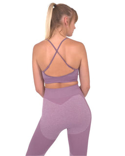 MEGARA SEAMLESS SPORTS BRA WITH STRIPED BAND - PURPLE
