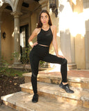 LORUNA SEAMLESS LEGGING WITH CUTOUTS AND STRIPES - BLACK