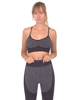 MEGARA SEAMLESS SPORTS BRA WITH STRIPED BAND - BLACK