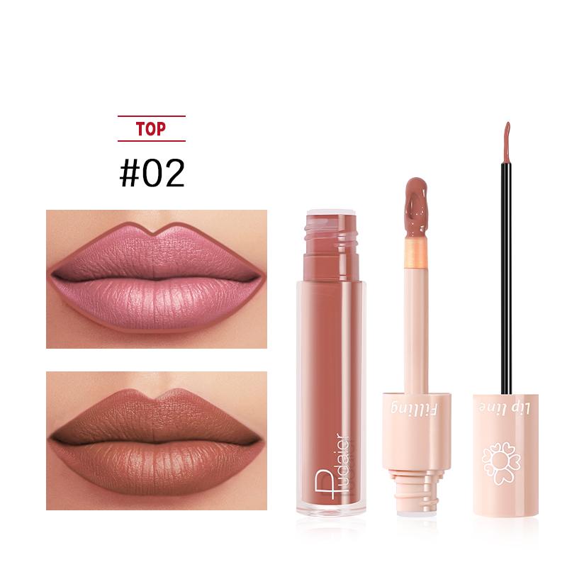 NEW PUDAIER DUO LIP LINER & MATTE LIQUID LIPSTICK - COLOR #02 LIGHT BROWN